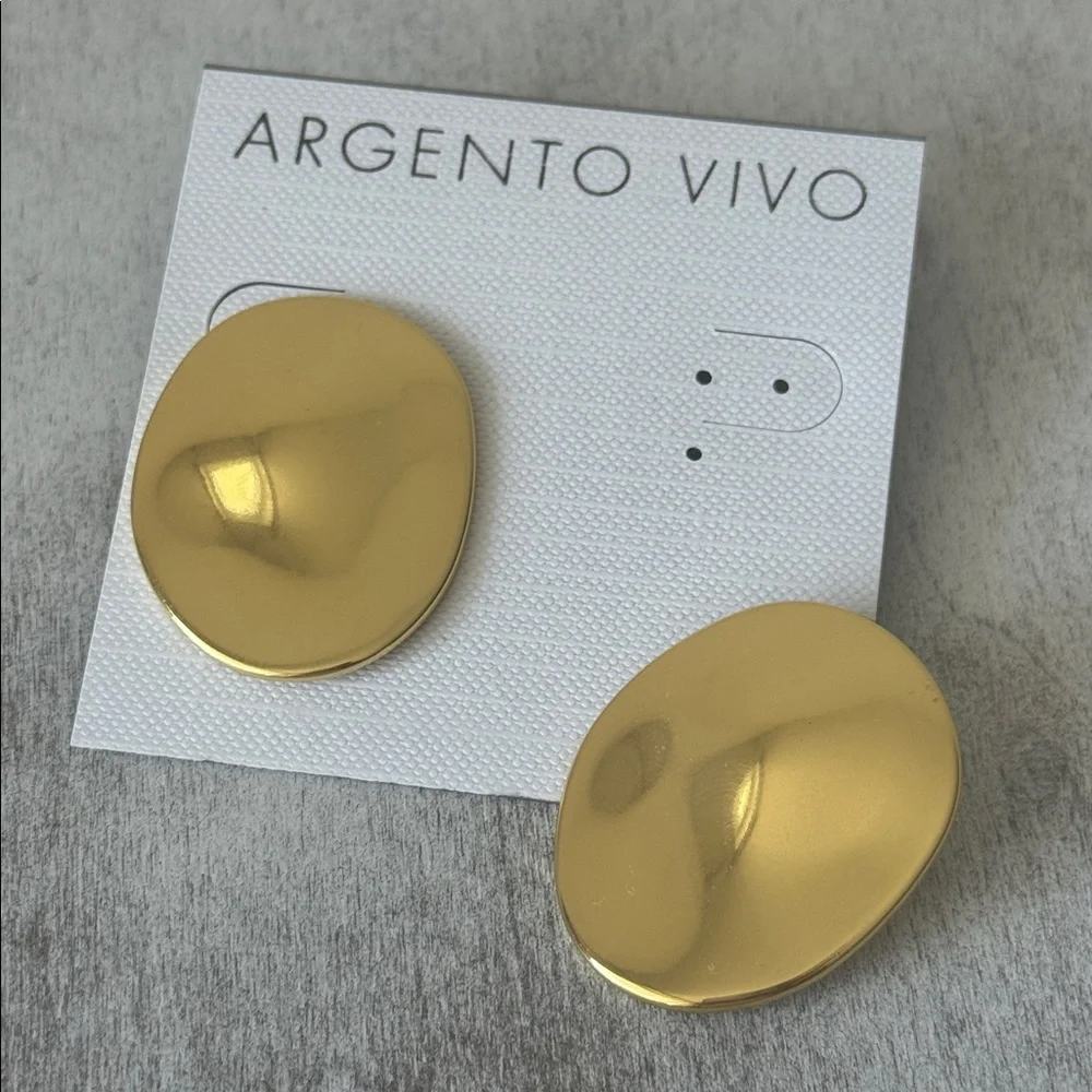 Argento Vivo Waverly Gold Plated Brass Statement Oval Earrings - Picture 5 of 7